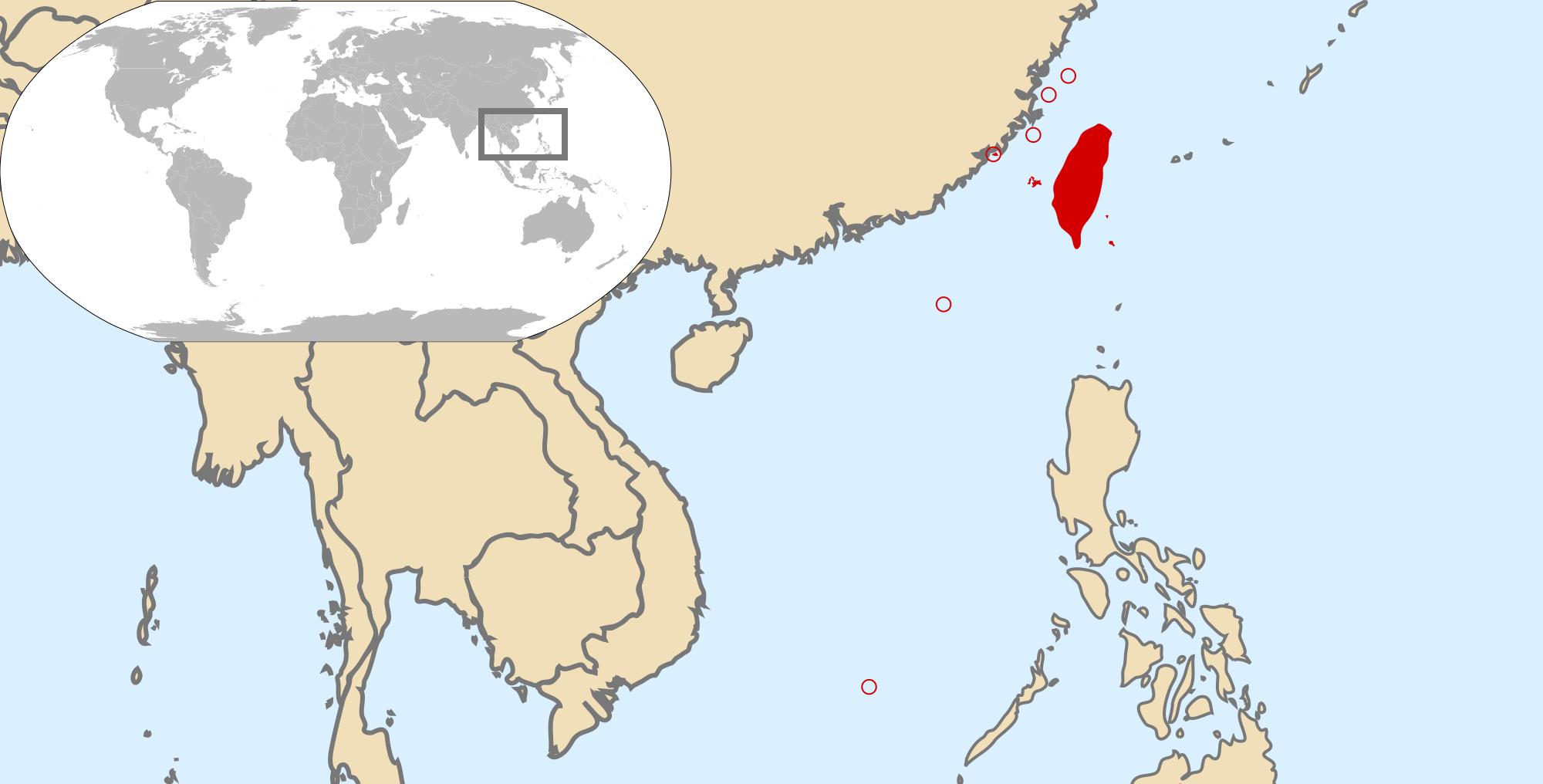 台湾の場所が世界地図世界の地図を示す台湾の東アジア アジア