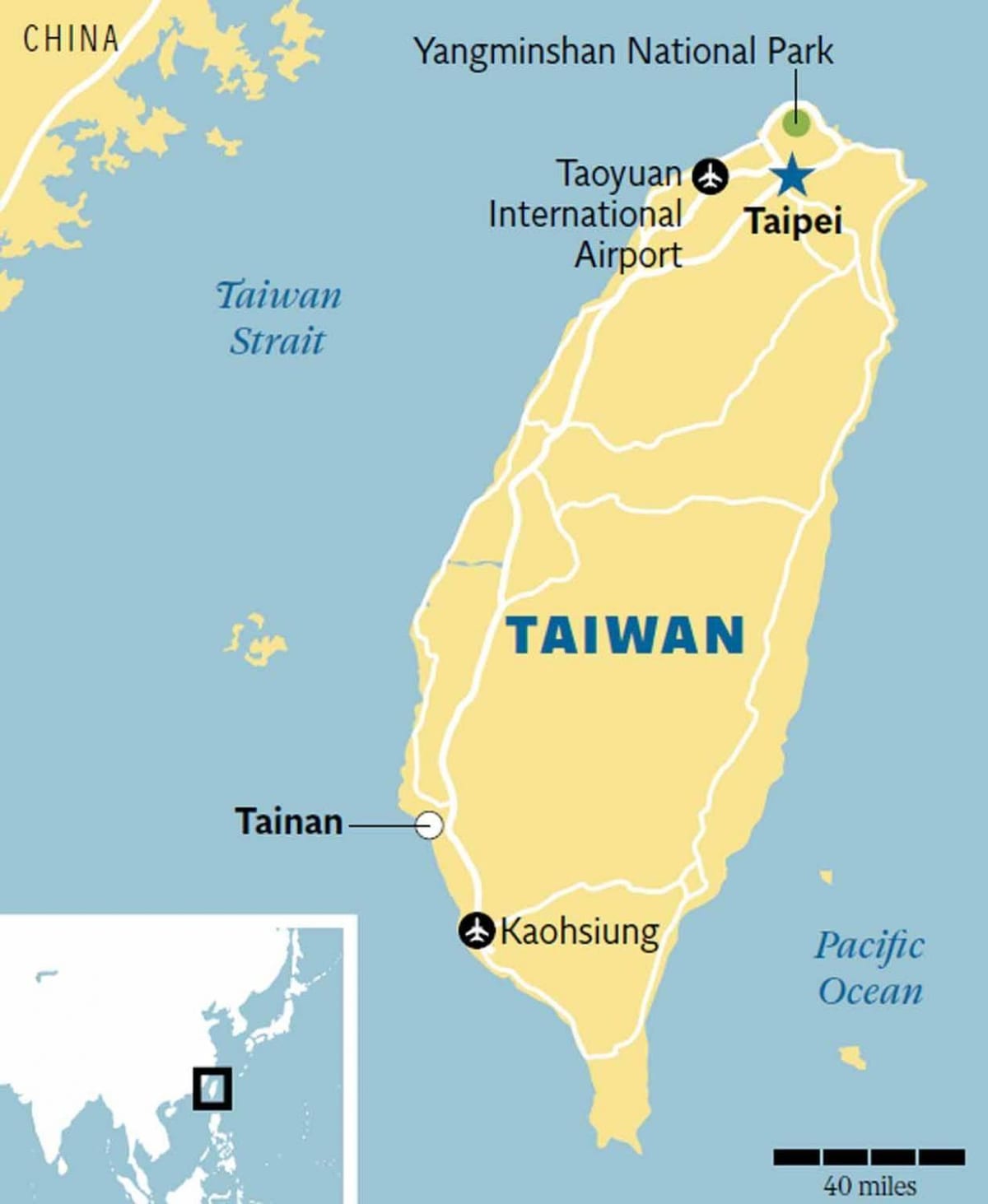 地図の台南市に台湾