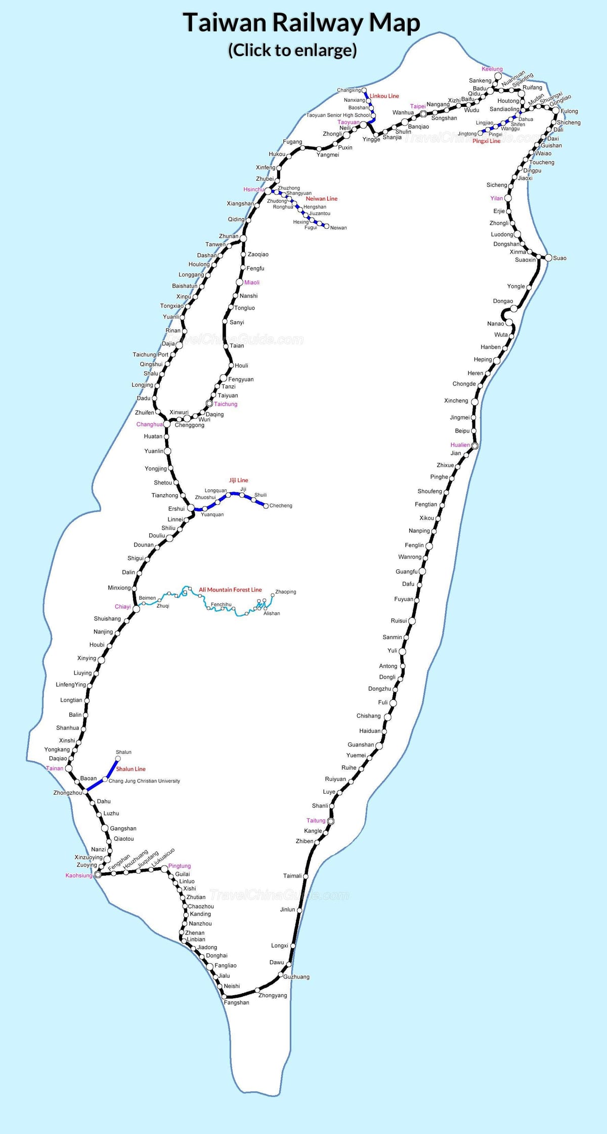 台湾の鉄道駅の地図