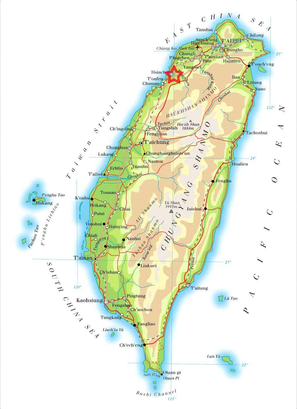 地図の新竹台湾