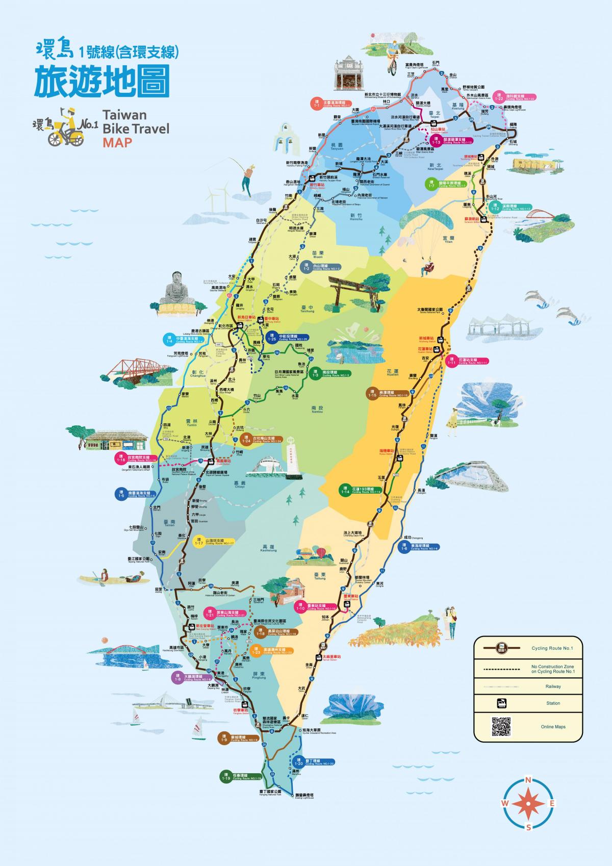 サイクリング周辺の台湾の道サイクリングの地図