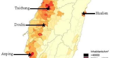 台湾の人口密度の地図